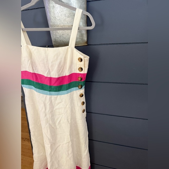 Boden UK10P US6P Linen Blend Willa Midi Dress Ivory Stripe - Picture 5 of 9